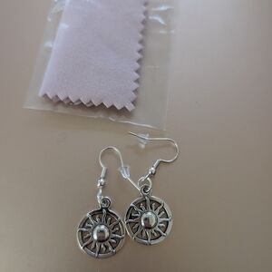 Handcrafted Silver Sun Dangle Earrings NEW